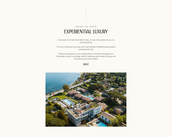 Experiential Luxury section from KUBE Saint-Tropez