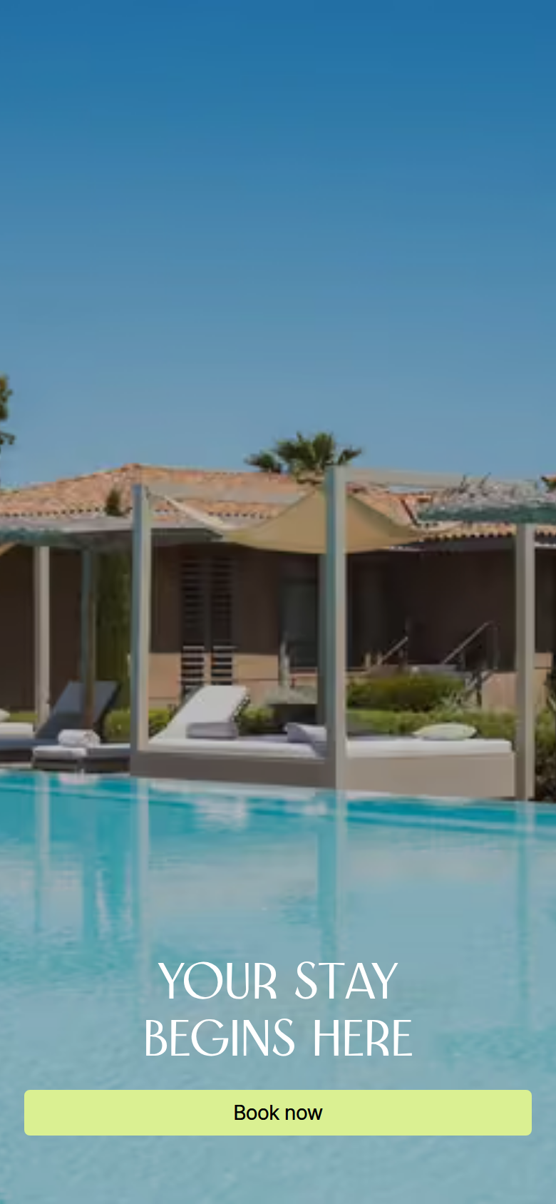 Your Stay Begins Here section from KUBE Saint-Tropez, on a phone