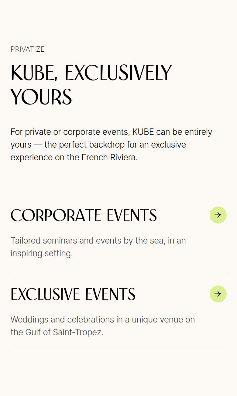 KUBE, Exclusively Yours section from KUBE Saint-Tropez, on a phone