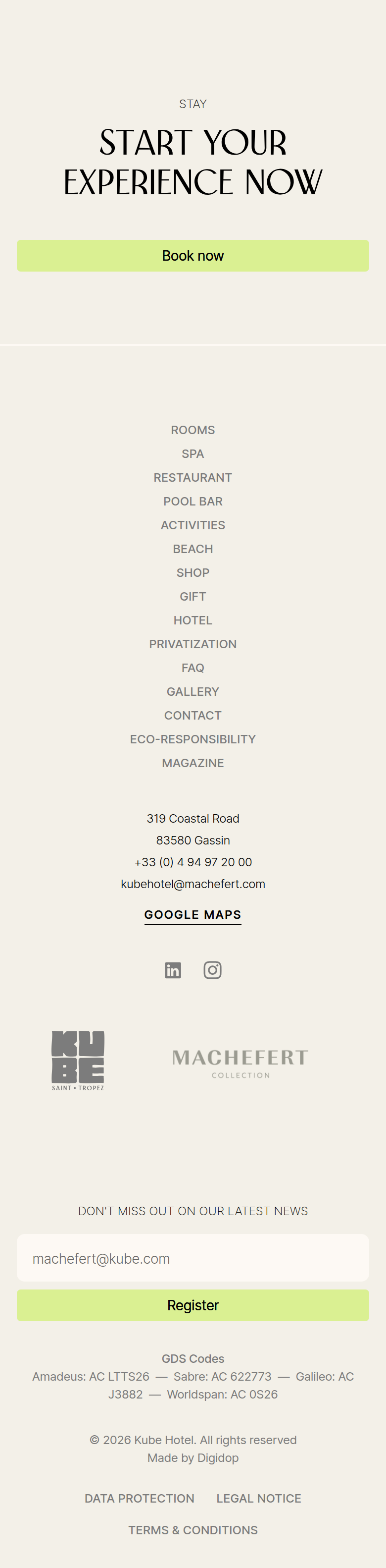 Start Your Experience Now section from KUBE Saint-Tropez, on a phone