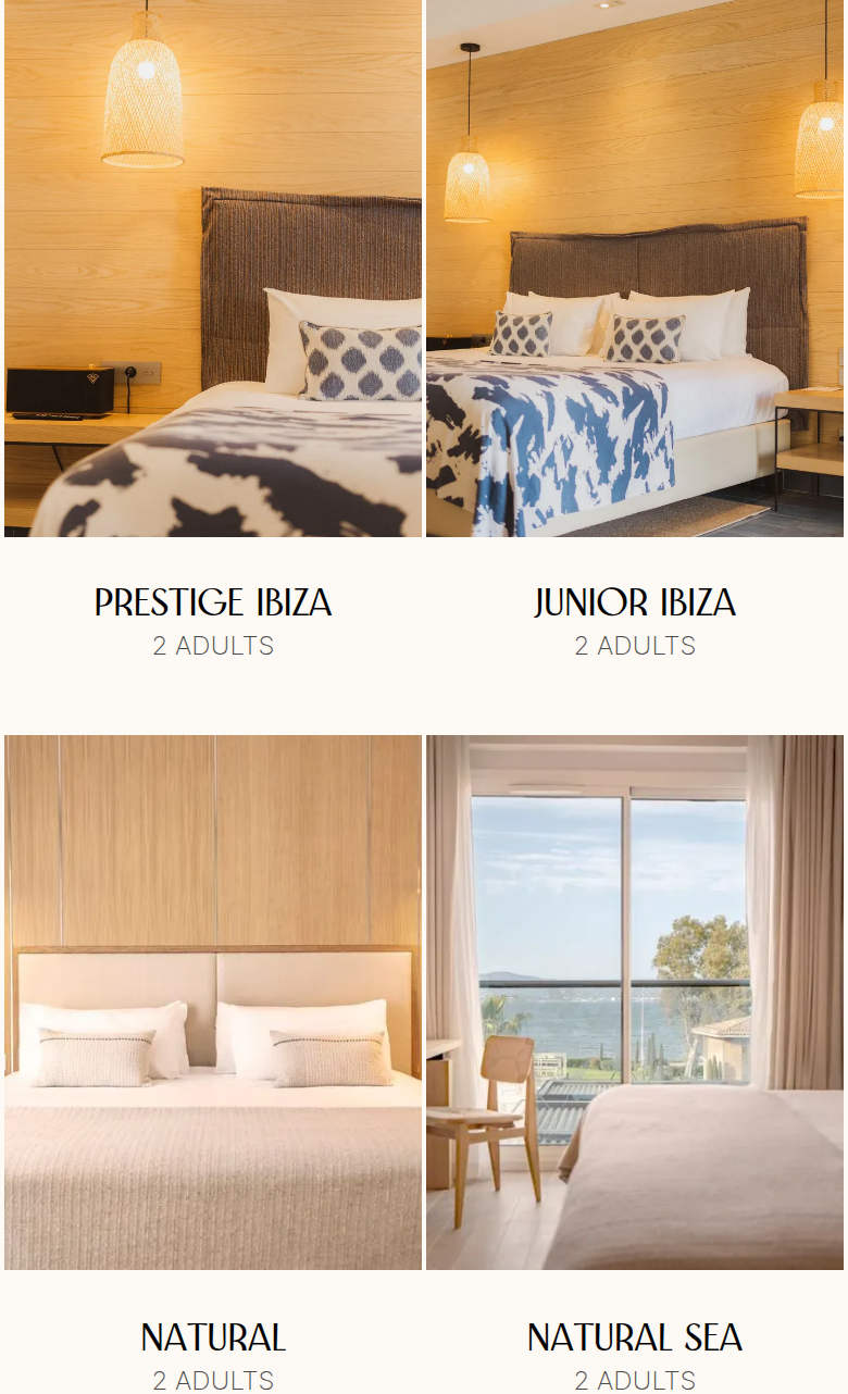 Room Listing section from KUBE Saint-Tropez, on a phone