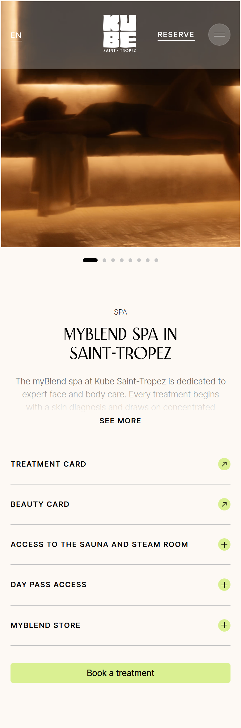 MyBlend Spa in Saint-Tropez section from KUBE Saint-Tropez, on a phone