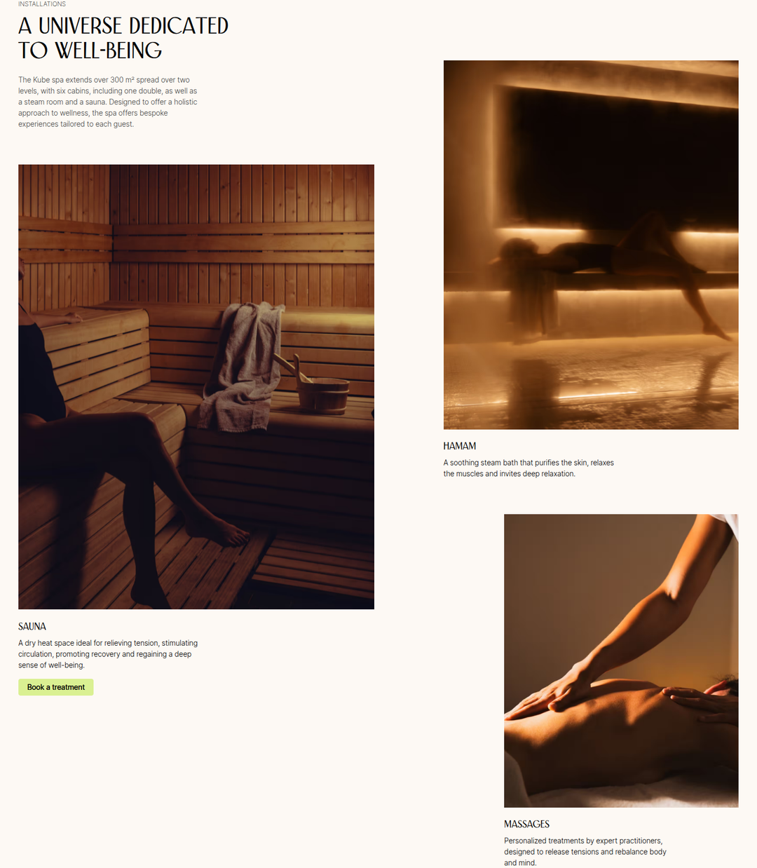 A Universe Dedicated to Well-Being section from KUBE Saint-Tropez