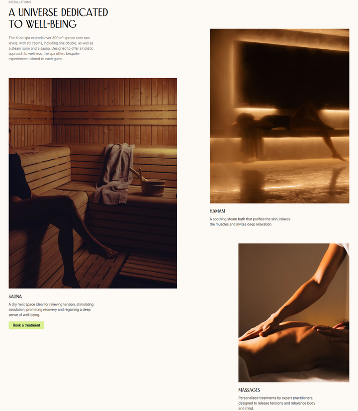 A Universe Dedicated to Well-Being section from KUBE Saint-Tropez