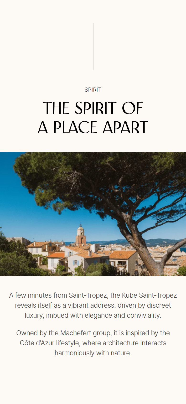 The Spirit of a Place Apart section from KUBE Saint-Tropez, on a phone