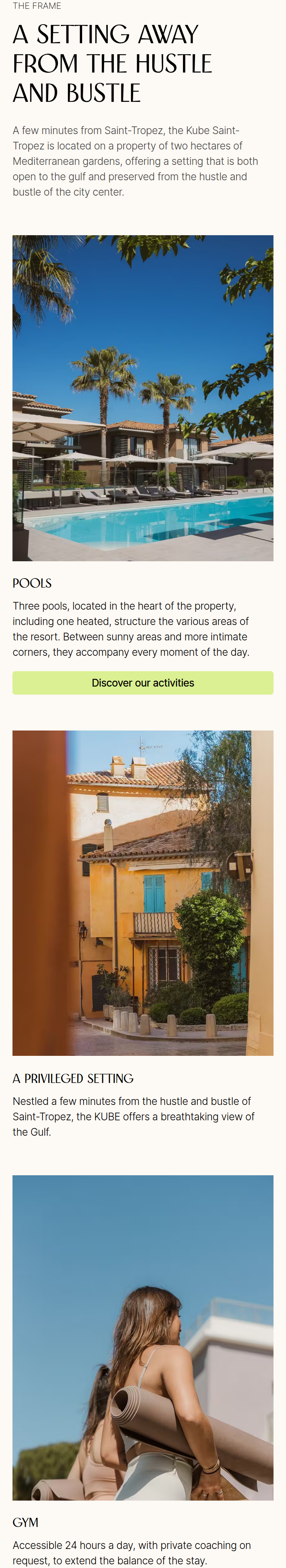 A Setting Away From the Hustle and Bustle section from KUBE Saint-Tropez, on a phone