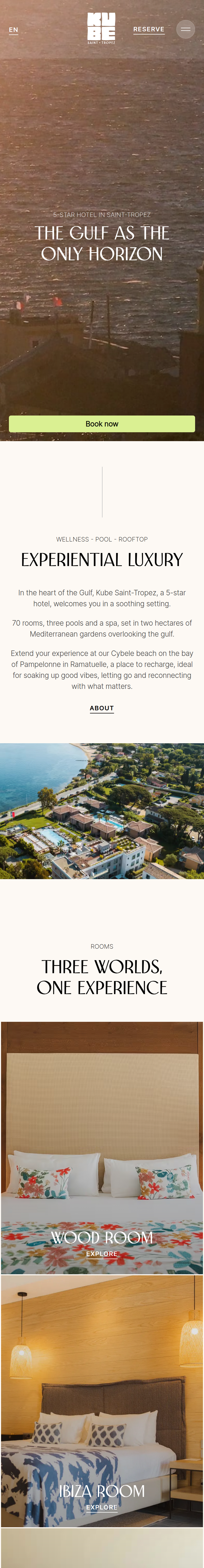 Home page of the KUBE Saint-Tropez website, on a phone
