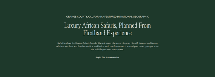 Luxury African Safaris, Planned From Firsthand Experience section from Reverie Safaris