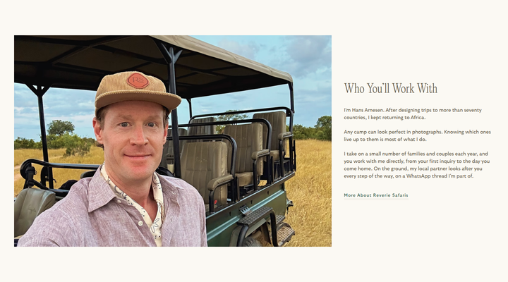 Who You'll Work With section from Reverie Safaris