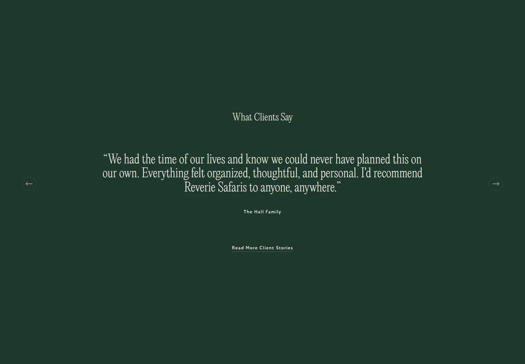 What Clients Say section from Reverie Safaris