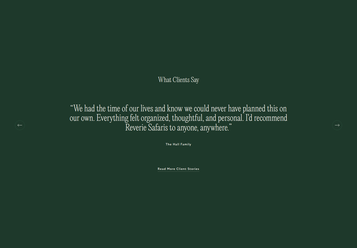 What Clients Say section from Reverie Safaris