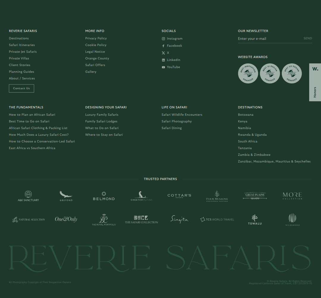 Footer section from Reverie Safaris