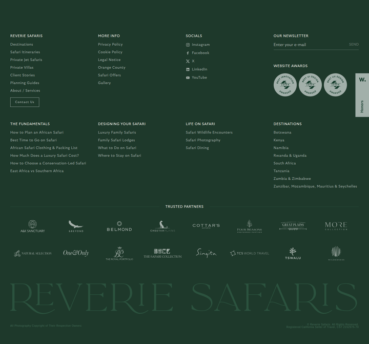 Footer section from Reverie Safaris