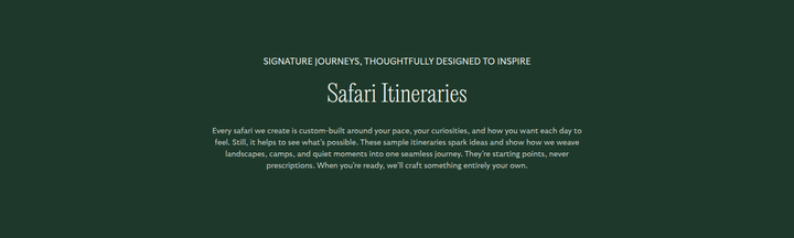 Safari Itineraries section from Reverie Safaris