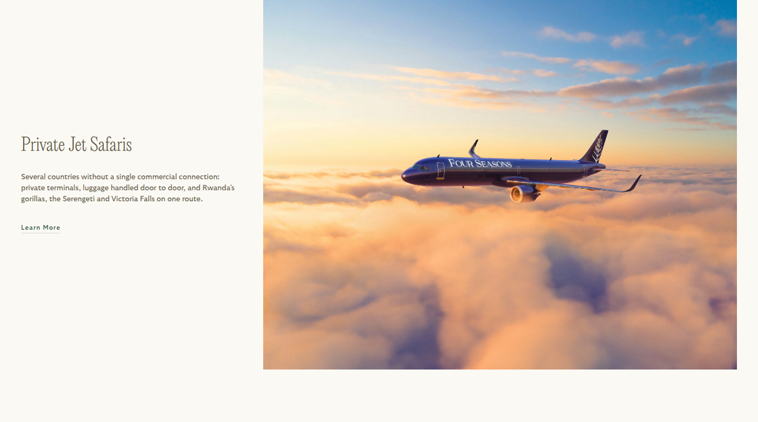 Private Jet Safaris section from Reverie Safaris