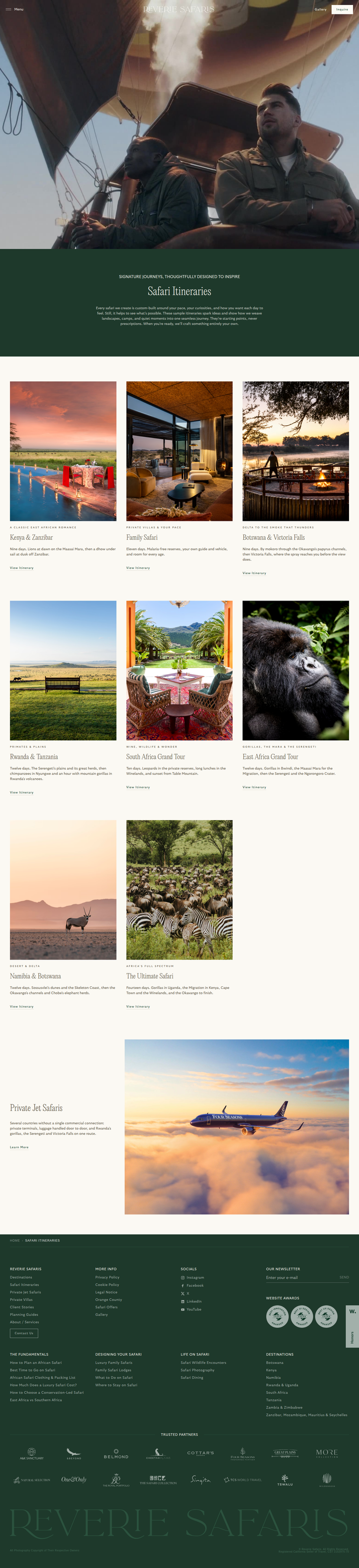 Safari Itineraries page from Reverie Safaris