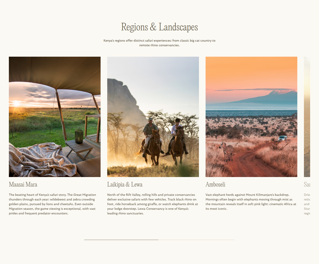 Regions & Landscapes section from Reverie Safaris