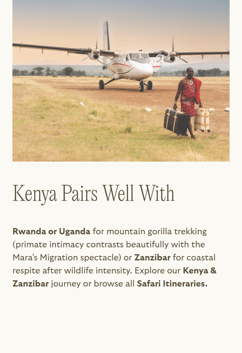 Kenya Pairs Well With section from Reverie Safaris, on a phone