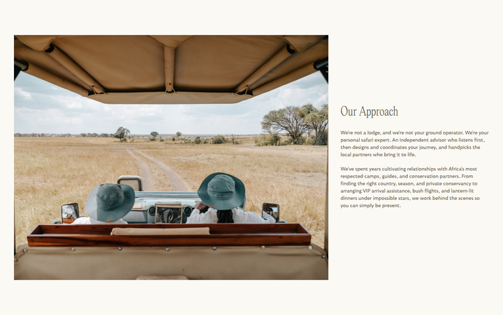 Our Approach section from Reverie Safaris