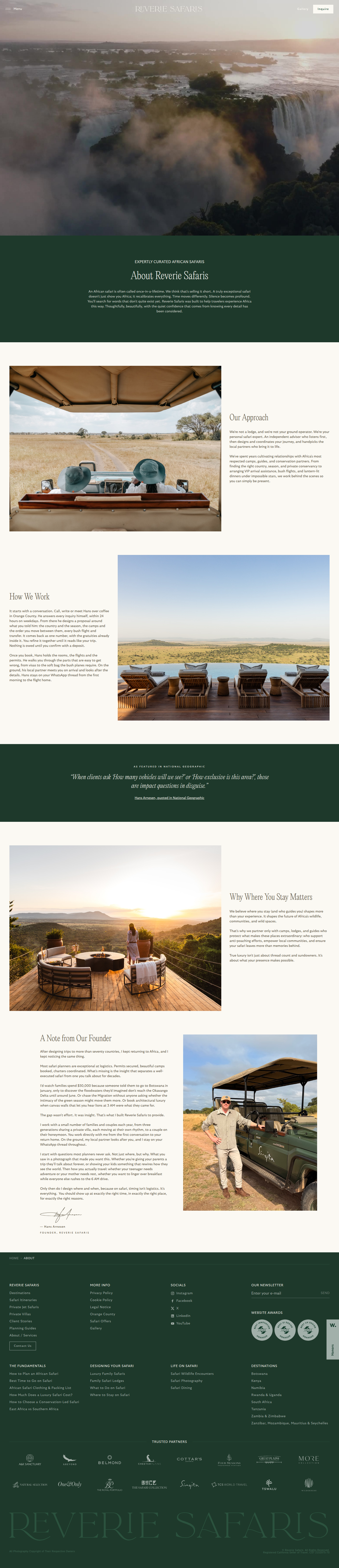 About Reverie Safaris page of Reverie Safaris