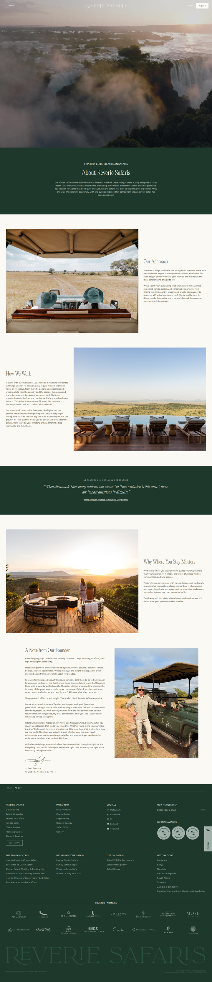 About Reverie Safaris page from Reverie Safaris