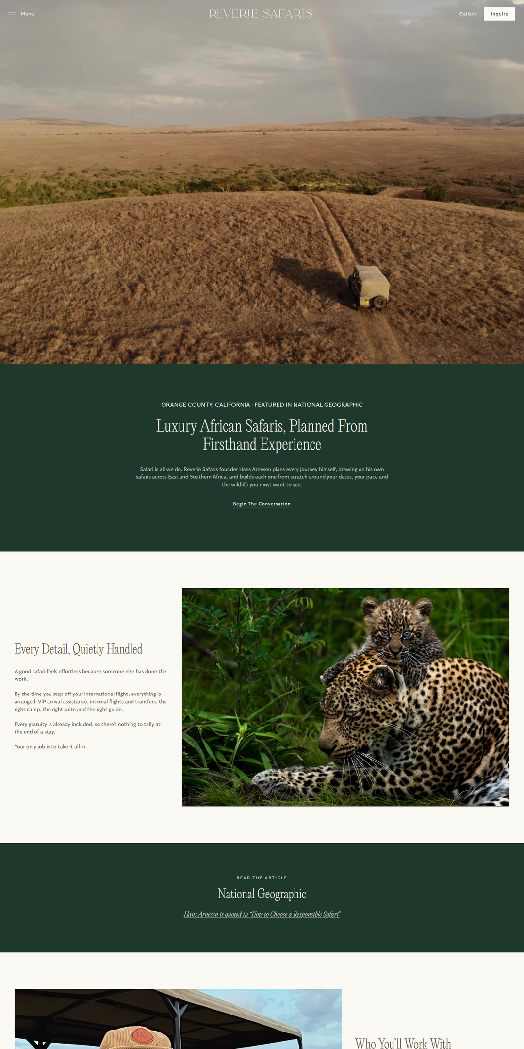 Home page of the Reverie Safaris website
