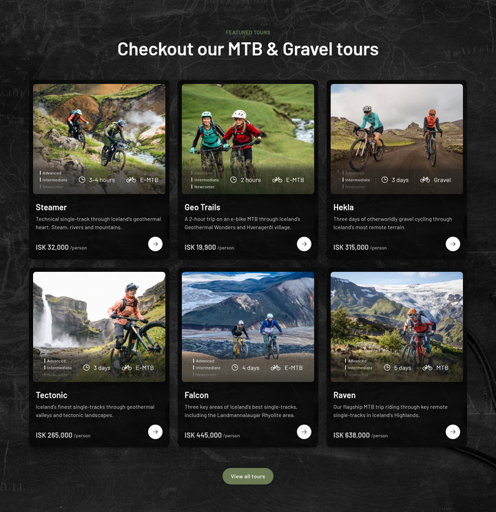 Our MTB and Gravel Tours section from Icebike Adventures