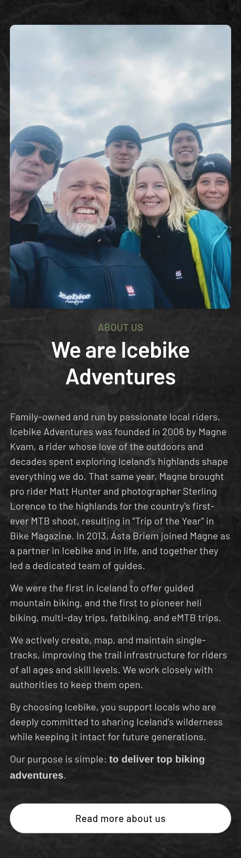 We Are Icebike Adventures section from Icebike Adventures, on a phone