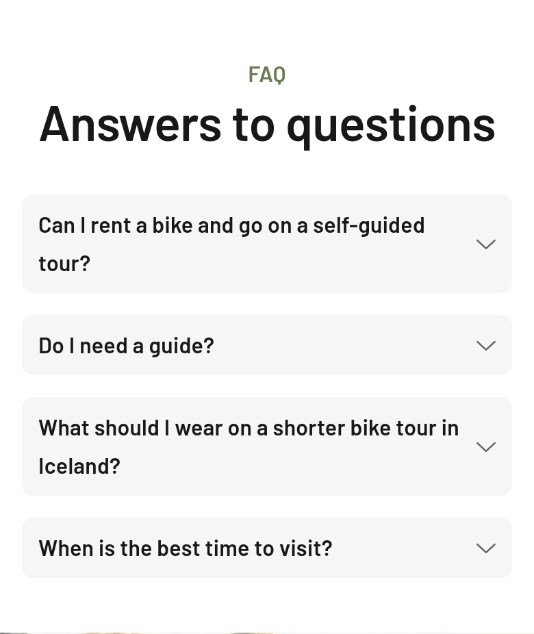 Answers to Questions section from Icebike Adventures, on a phone
