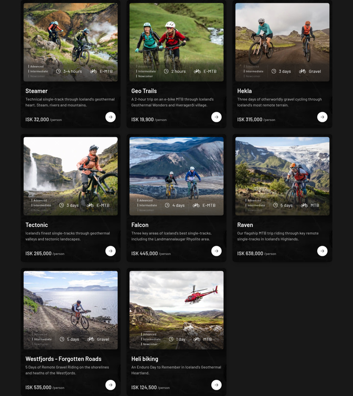 All Tours section from Icebike Adventures