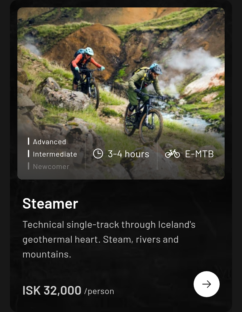 All Tours section from Icebike Adventures, on a phone