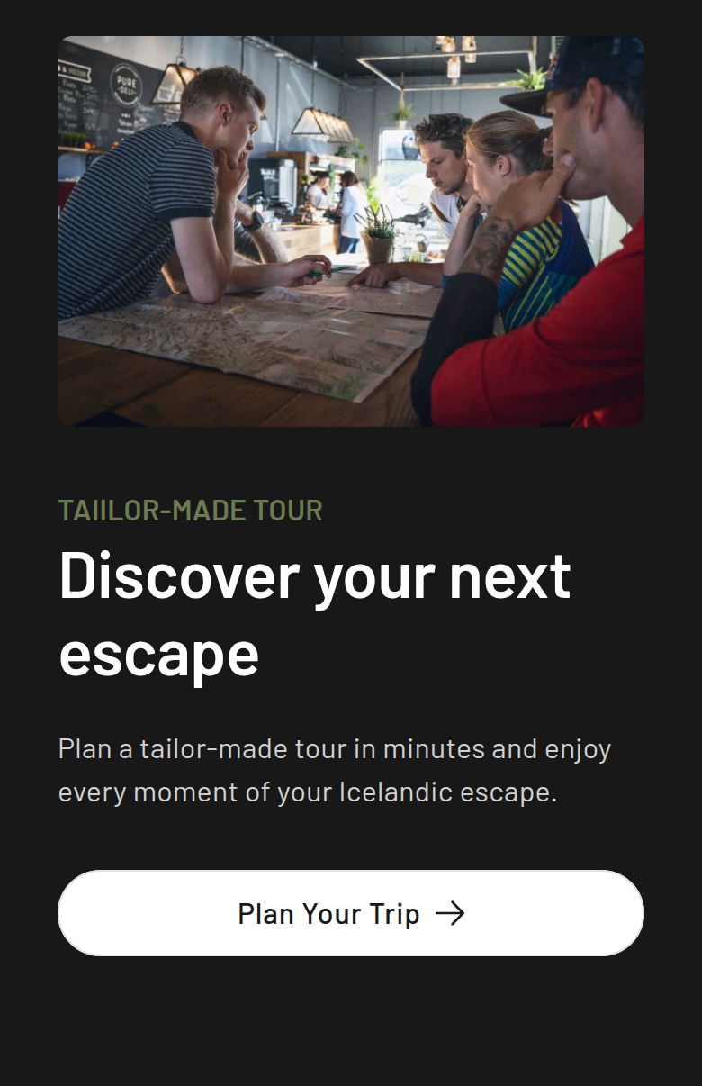 Discover Your Next Escape section from Icebike Adventures, on a phone