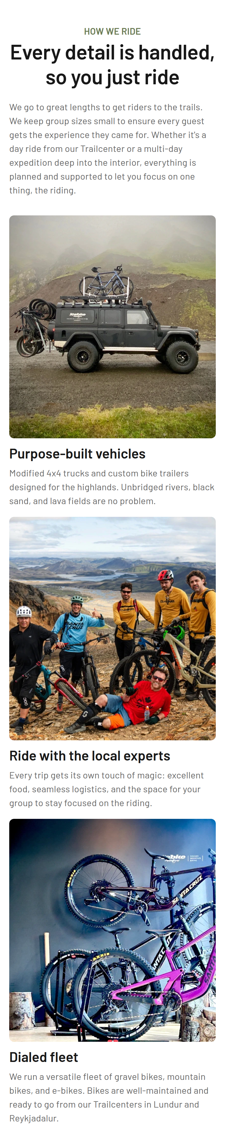 Every Detail Is Handled section from Icebike Adventures, on a phone