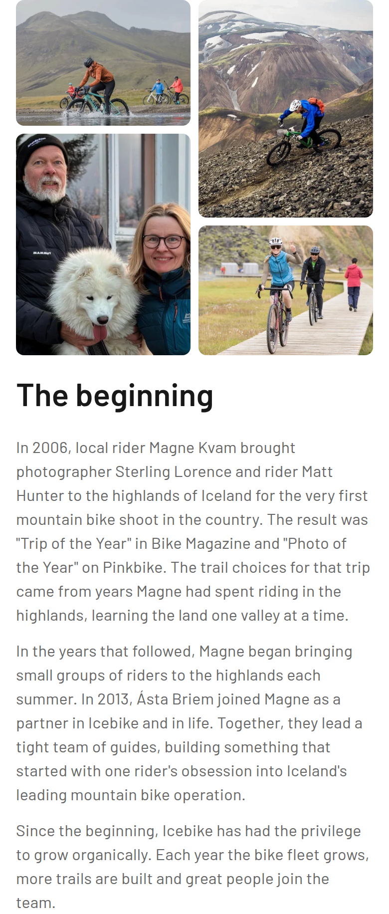 The Beginning section from Icebike Adventures, on a phone