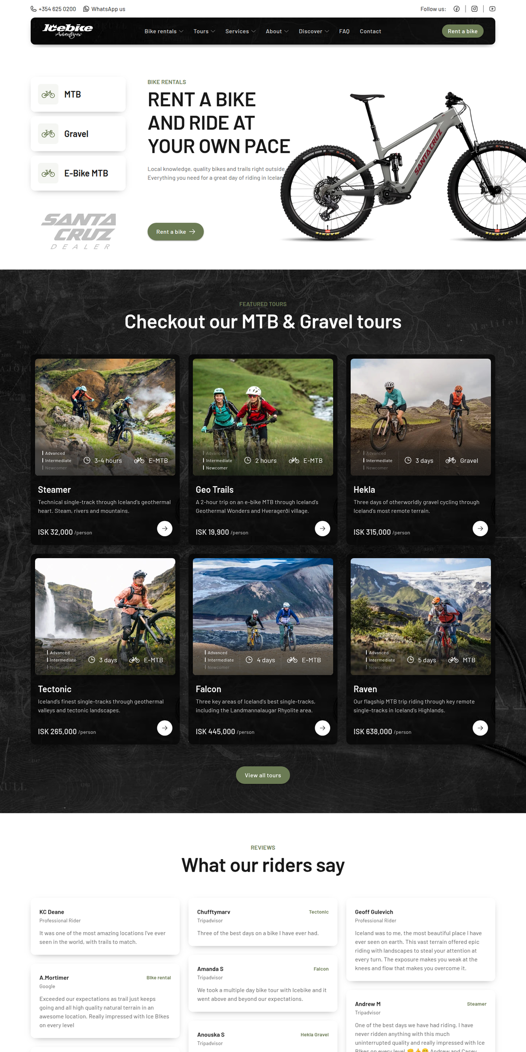 Home page of the Icebike Adventures website