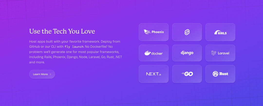 Use the Tech You Love section from Fly.io