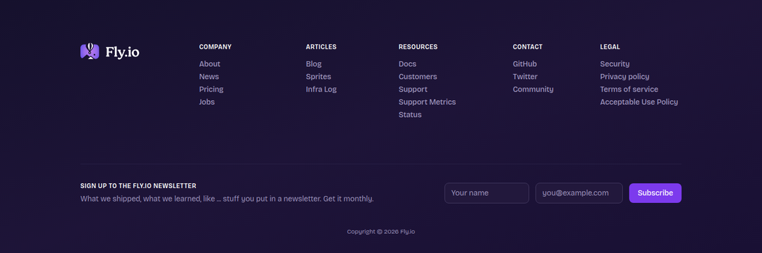 Footer section from Fly.io