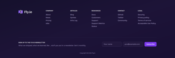 Footer section from Fly.io