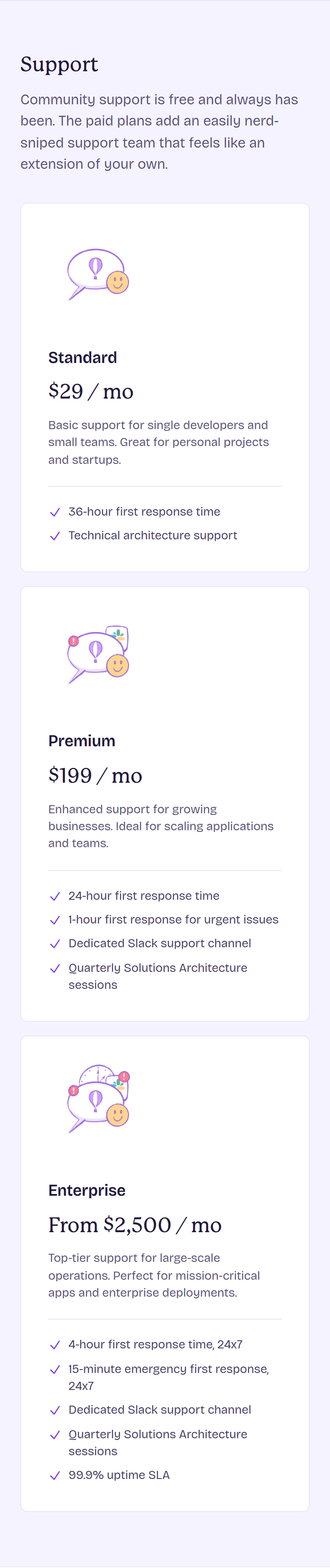 Support section from Fly.io, on a phone