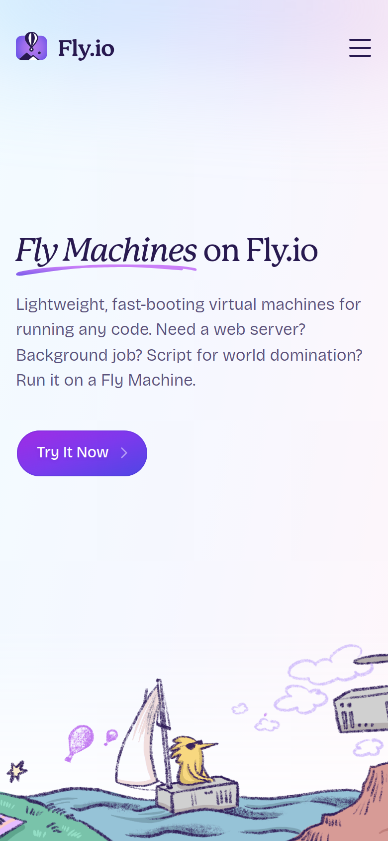 Fly Machines on Fly.io section from Fly.io, on a phone