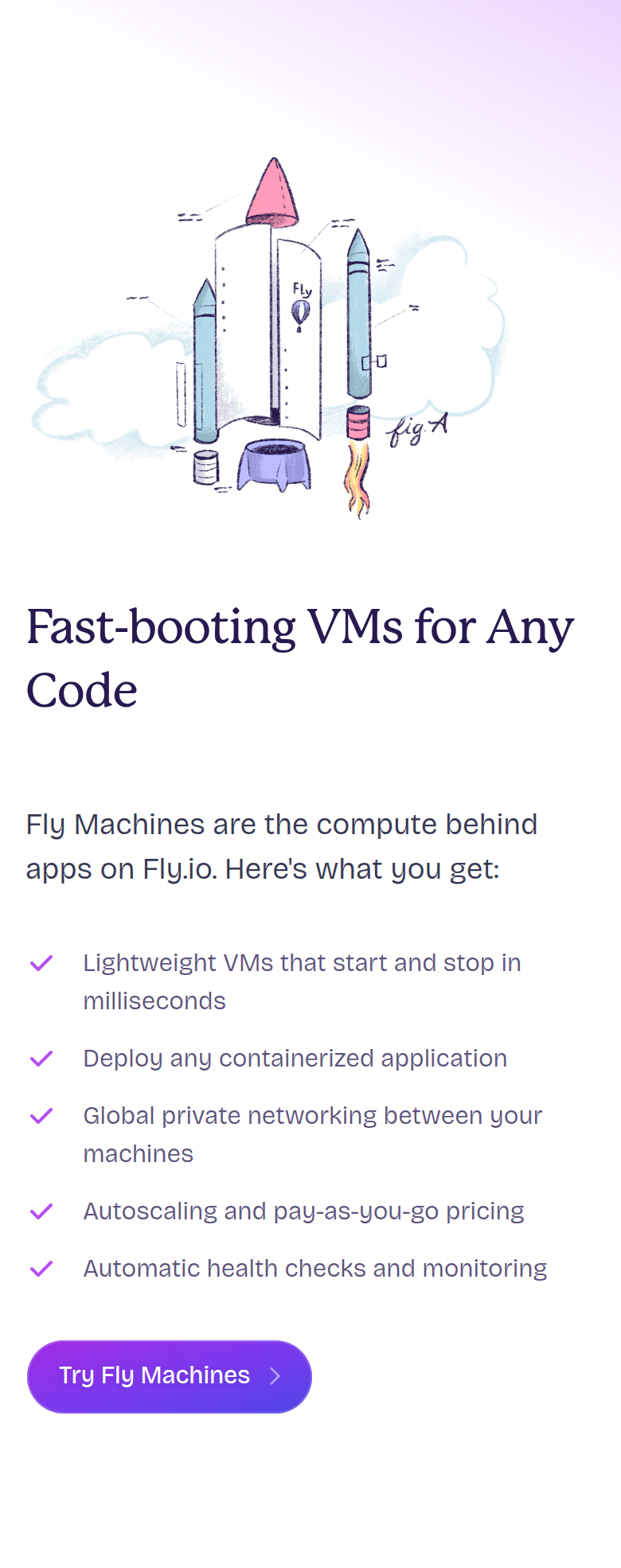 Fast-Booting VMs for Any Code section from Fly.io, on a phone