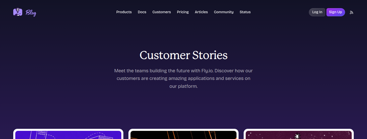 Customer Stories section from Fly.io