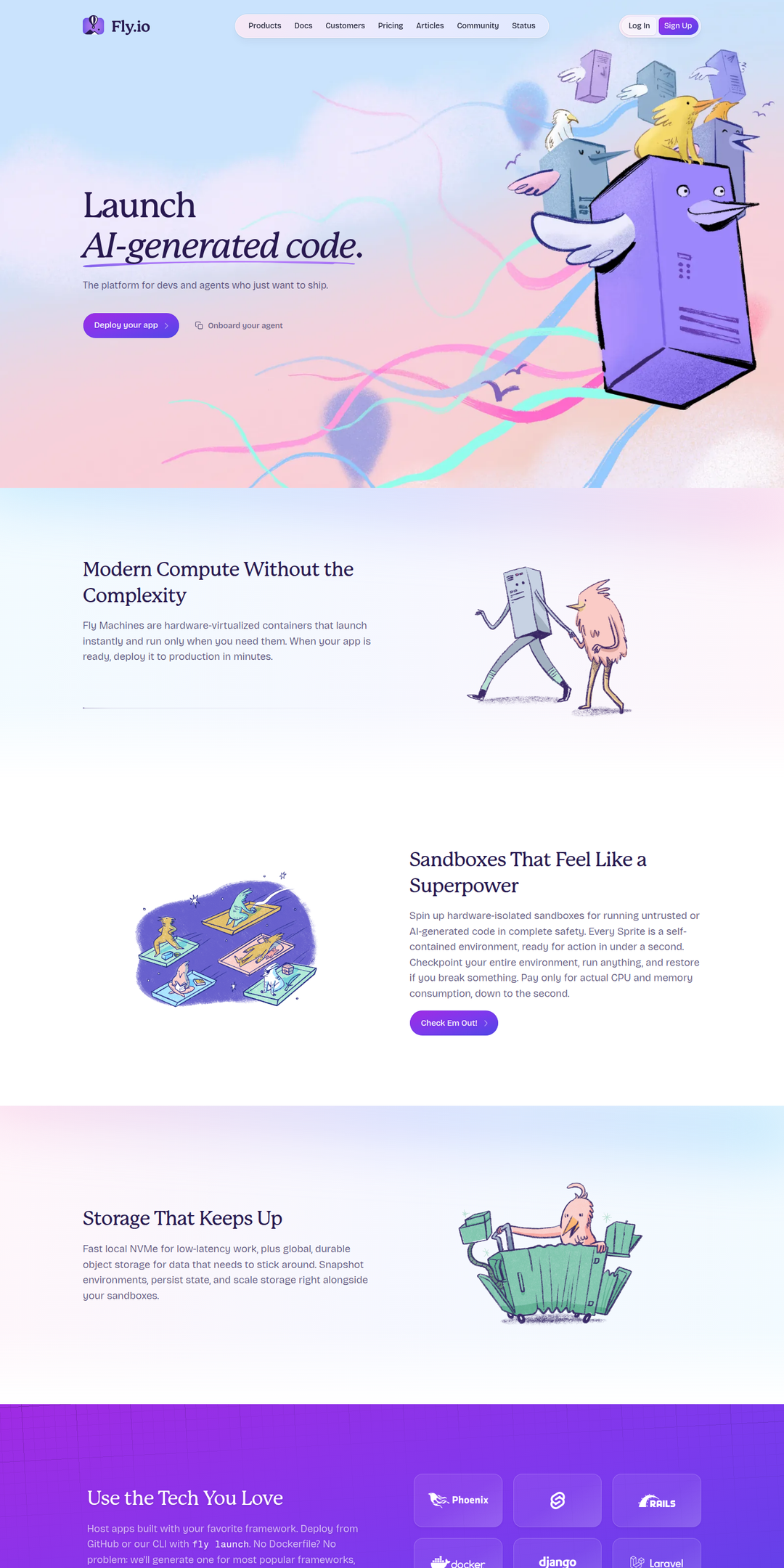 Home page of the Fly.io website
