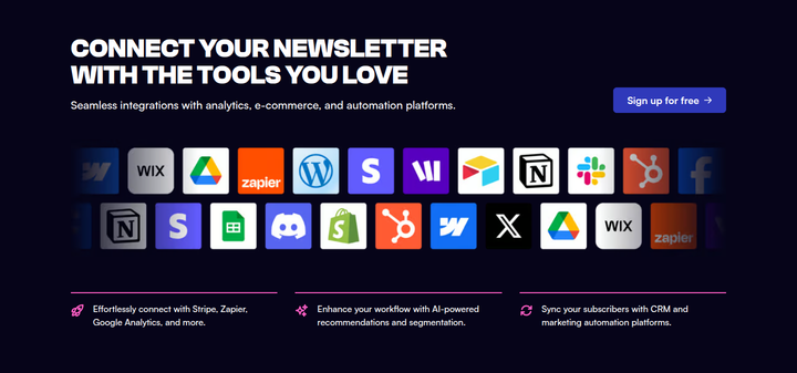 Connect Your Newsletter with the Tools You Love section from beehiiv
