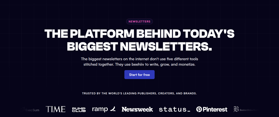 The Platform Behind Today's Biggest Newsletters section from beehiiv
