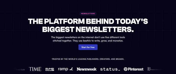 The Platform Behind Today's Biggest Newsletters section from beehiiv