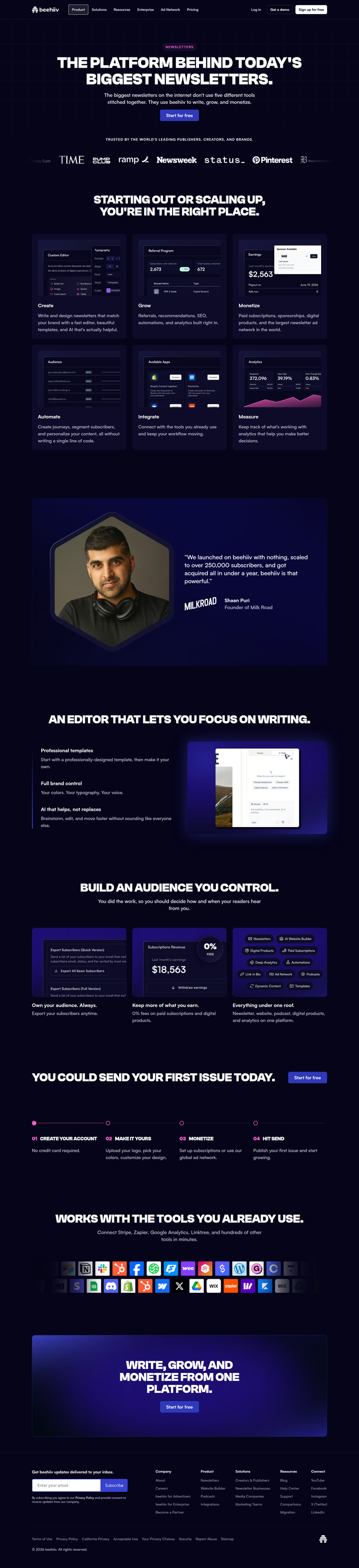 Newsletter Platform page from beehiiv