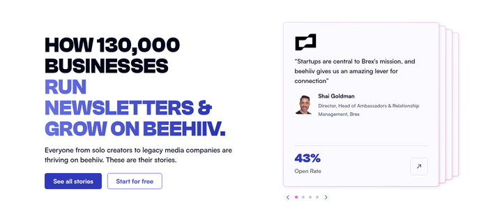 How Businesses Run Newsletters and Grow on beehiiv section from beehiiv