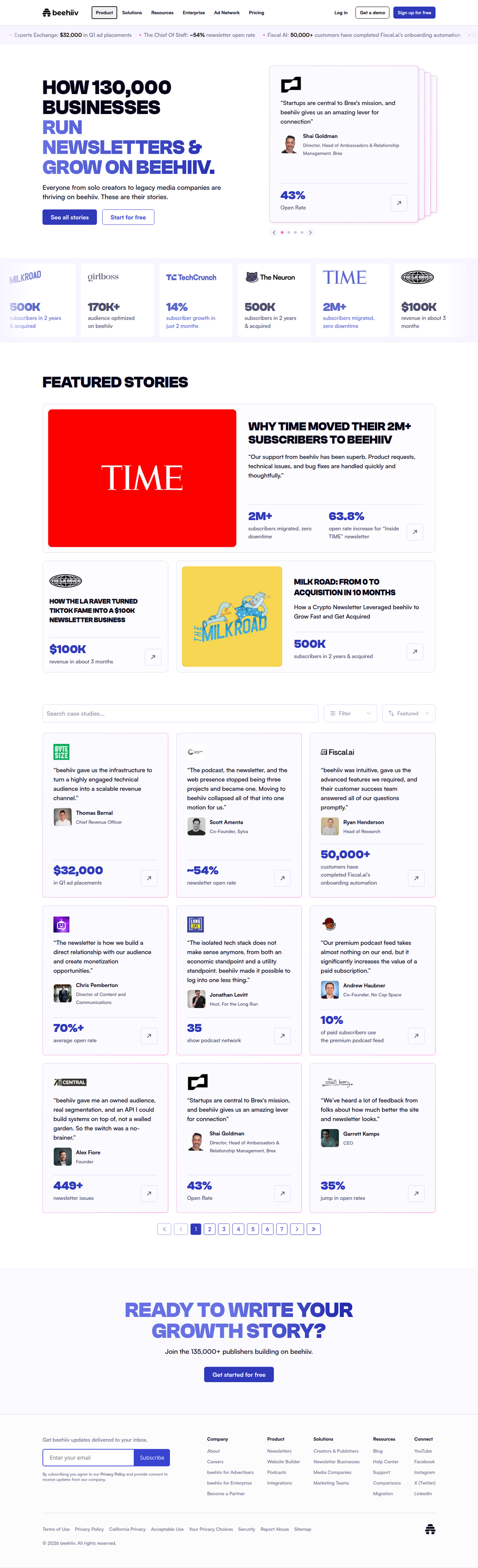 Case Studies page of beehiiv