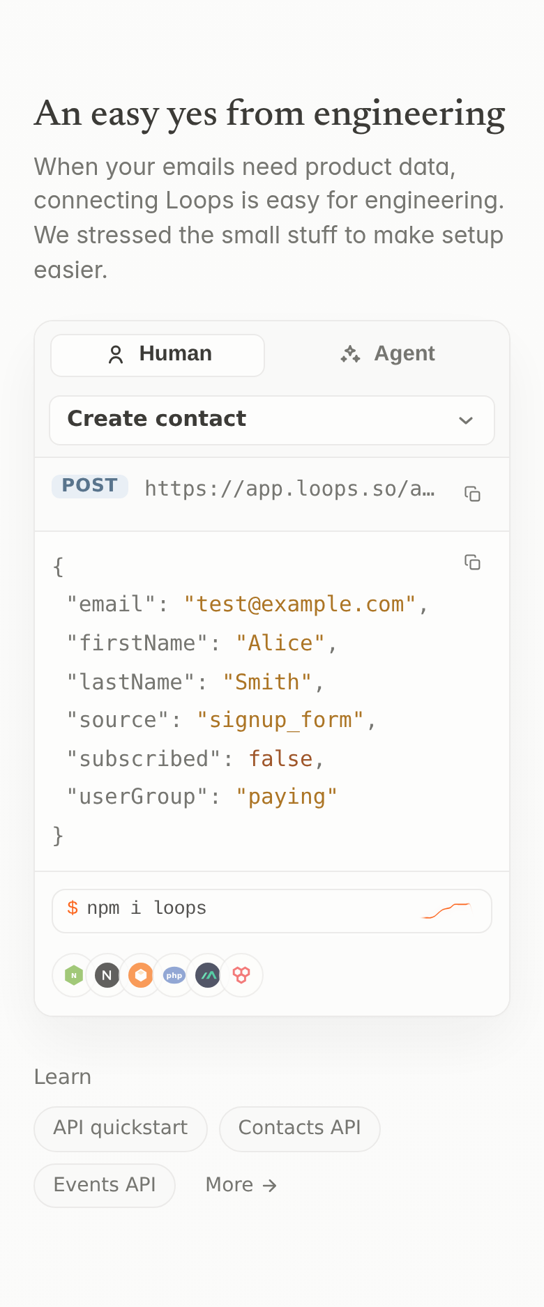 An Easy Yes From Engineering section from Loops, on a phone